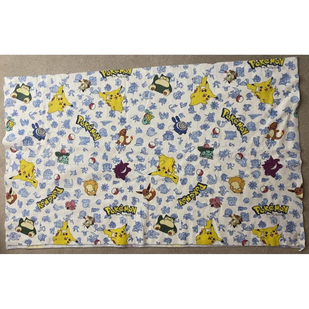 Vintage Nintendo Pokeman Character Fleece Blanket 1998 Pikachu Eevee 73x87 USA